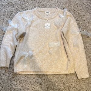 ADORA Beige Sweater with Sheer Bow Details